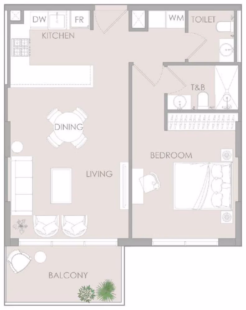 תוכנית חדר שינה אחד · 1 BR Type F ב־נדל"ן להשקעה – Object1 IR1DIAN Park באזור Jumeirah Village Circle, דובאי