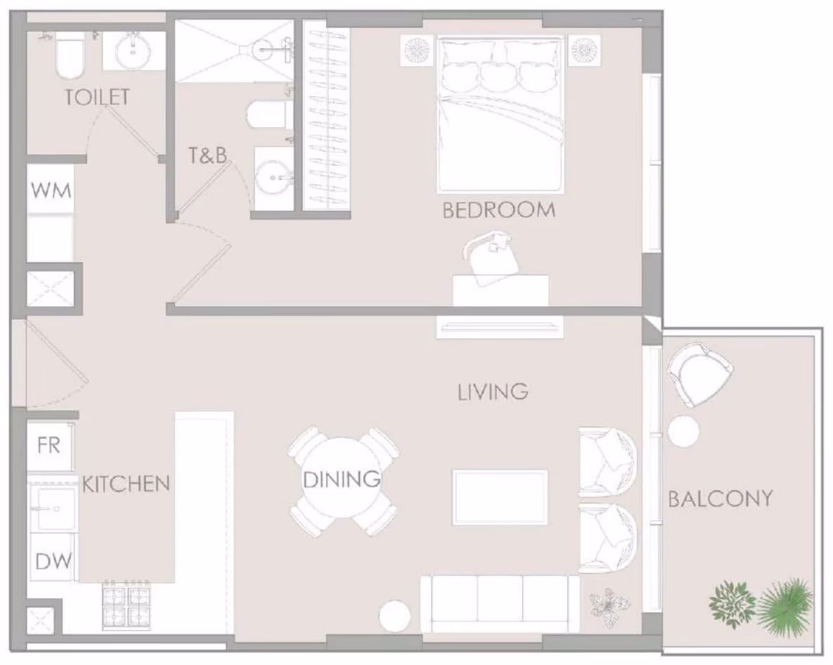 תוכנית חדר שינה אחד · 1 BR Type G ב־נדל"ן להשקעה – Object1 IR1DIAN Park באזור Jumeirah Village Circle, דובאי