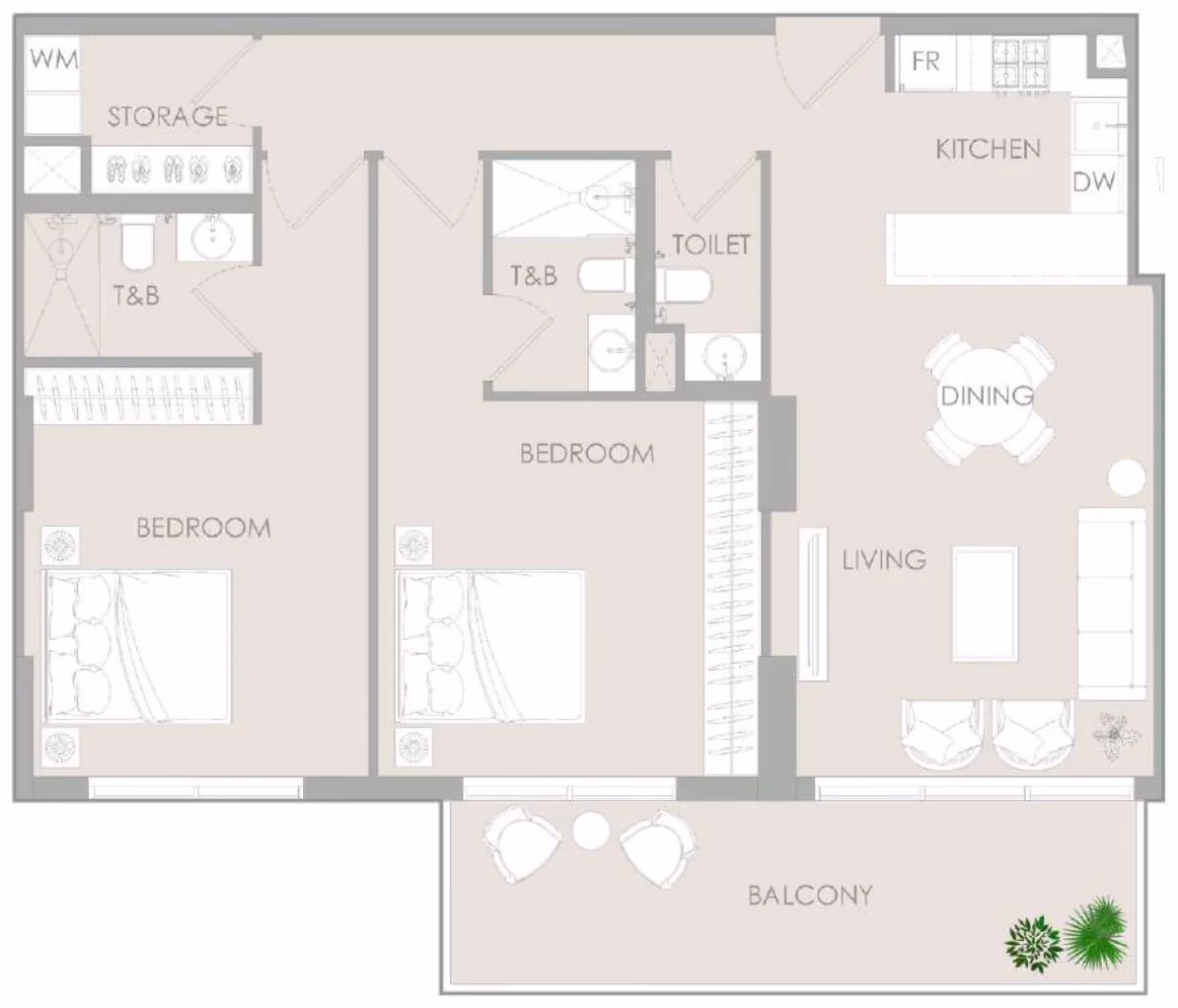תוכנית 2 חדרי שינה · 2 BR Type D ב־נדל"ן להשקעה – Object1 IR1DIAN Park באזור Jumeirah Village Circle, דובאי