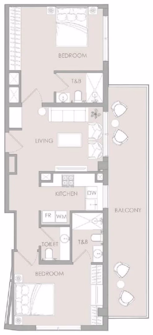 תוכנית 2 חדרי שינה · 2 BR Type F ב־נדל"ן להשקעה – Object1 IR1DIAN Park באזור Jumeirah Village Circle, דובאי
