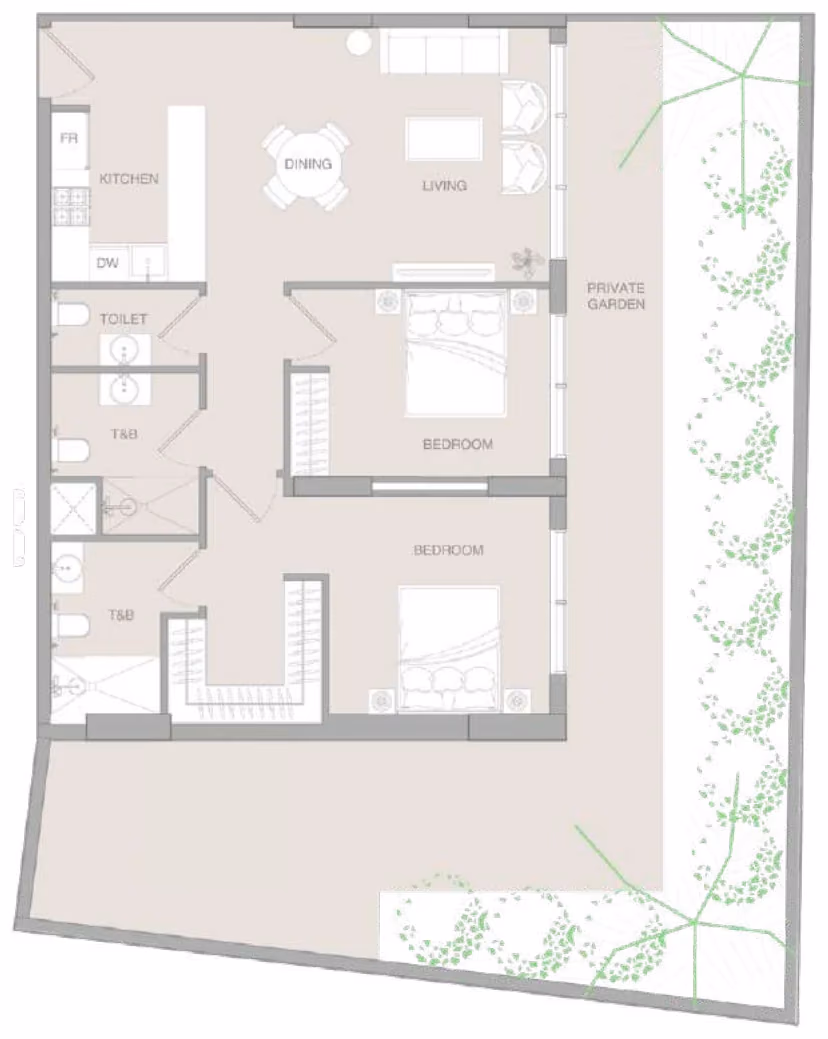 תוכנית 2 חדרי שינה · Signature 2 BR Type A ב־נדל"ן להשקעה – Object1 IR1DIAN Park באזור Jumeirah Village Circle, דובאי