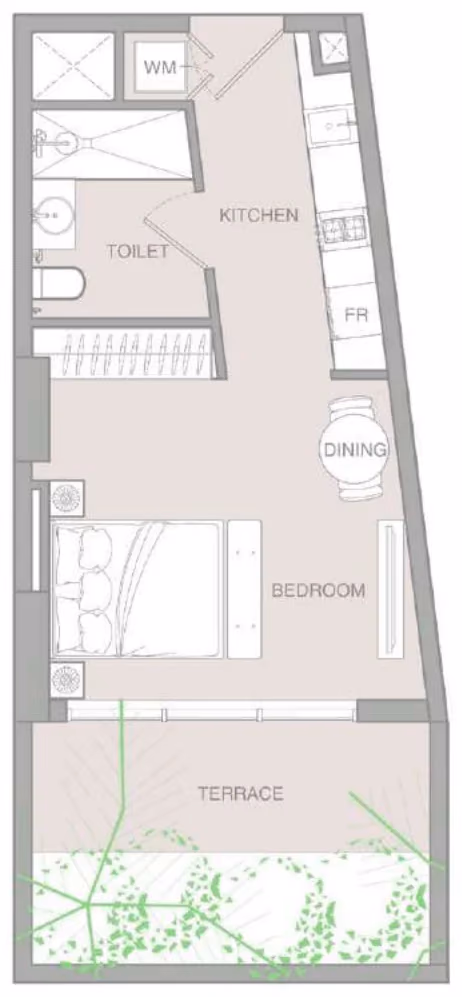 תוכנית סטודיו · Studio Type A ב־נדל"ן להשקעה – Object1 IR1DIAN Park באזור Jumeirah Village Circle, דובאי