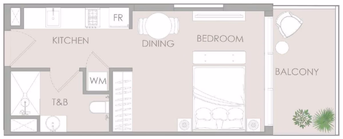 תוכנית סטודיו · Studio Type C ב־נדל"ן להשקעה – Object1 IR1DIAN Park באזור Jumeirah Village Circle, דובאי