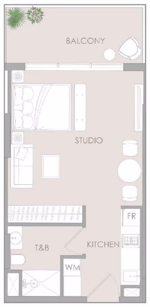 תוכנית סטודיו · Studio Type E ב־נדל"ן להשקעה – Object1 IR1DIAN Park באזור Jumeirah Village Circle, דובאי