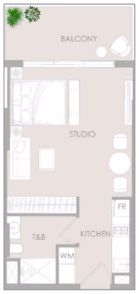 תוכנית סטודיו · Studio Type G ב־נדל"ן להשקעה – Object1 IR1DIAN Park באזור Jumeirah Village Circle, דובאי
