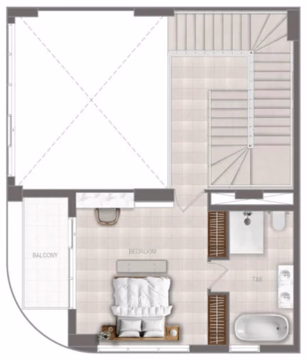 תוכנית 2 חדרי שינה · דופלקס · Duplex Pro Type A ב־נדל"ן להשקעה Flu1d One, באזור Dubai Islands, דובאי (קומה ראשונה)