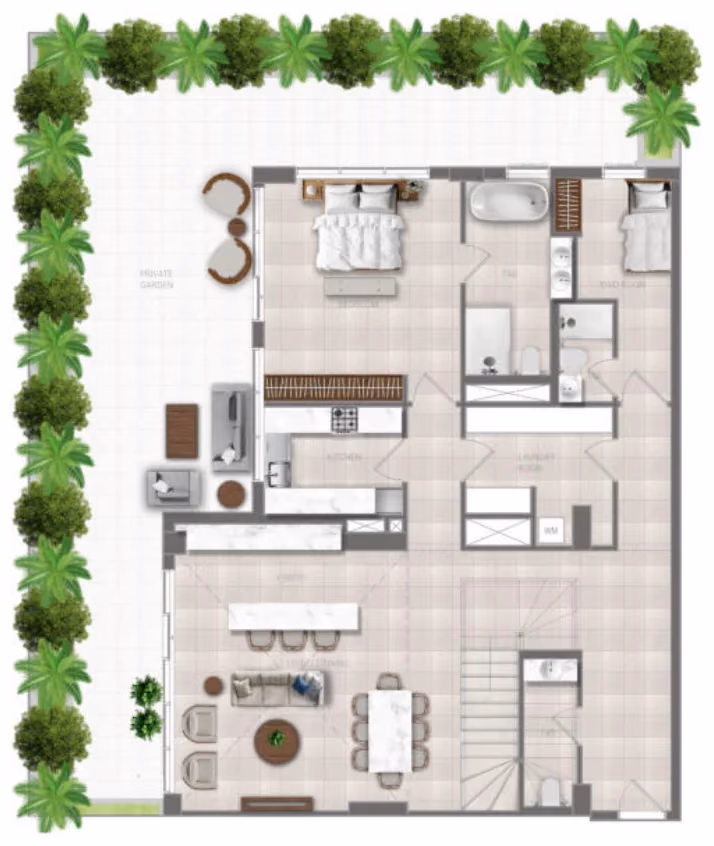 תוכנית 3 חדרי שינה · דופלקס · Duplex Pro Type A ב־נדל"ן להשקעה Flu1d One, באזור Dubai Islands, דובאי (קומת קרקע)