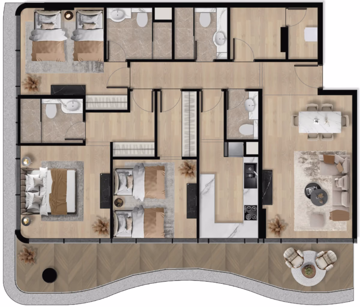 תוכנית 3 חדרי שינה · 3BHK Type A ב־נדל"ן להשקעה Orvessa Residences, באזור Al Furjan, דובאי