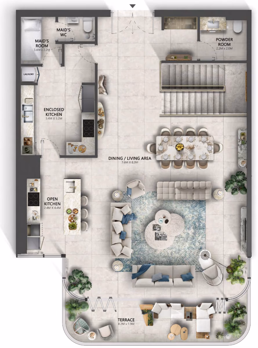 תוכנית 3 חדרי שינה · דופלקס · Maisonette 1 & 2 ב־נדל"ן להשקעה Sensia by Beyond, באזור Maritime City, דובאי (קומה תחתונה)