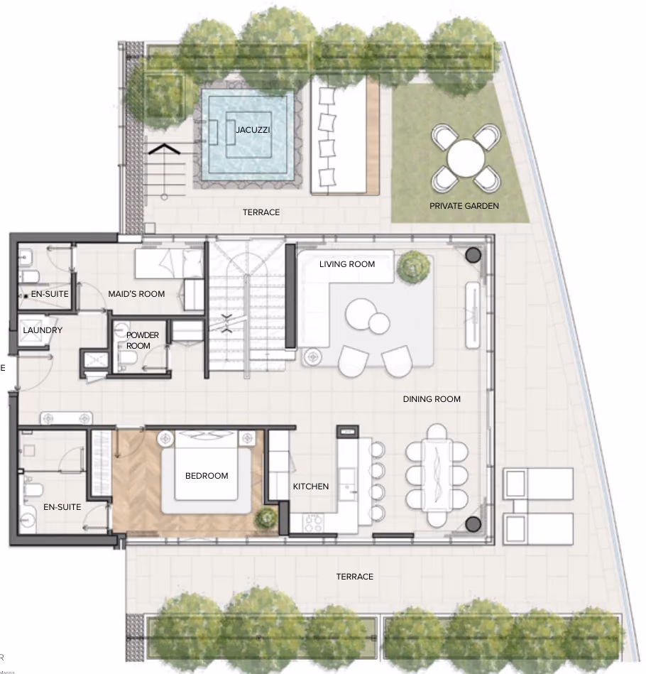תוכנית 4 חדרי שינה · טאון האוס · Triplex + Cinema + Games Room ב־נדל"ן להשקעה Residences Du Port Autograph Collection, באזור Dubai Marina, דובאי (קומת קרקע)