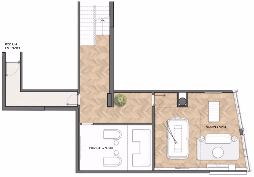 תוכנית 4 חדרי שינה · טאון האוס · Triplex + Cinema + Games Room ב־נדל"ן להשקעה Residences Du Port Autograph Collection, באזור Dubai Marina, דובאי (קומה שנייה)