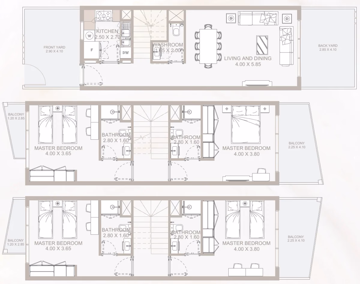 תוכנית 4 חדרי שינה · טאון האוס · 4B Townhouse Type A ב־נדל"ן להשקעה Reportage Perla Heights, באזור Yas Island, אבו דאבי