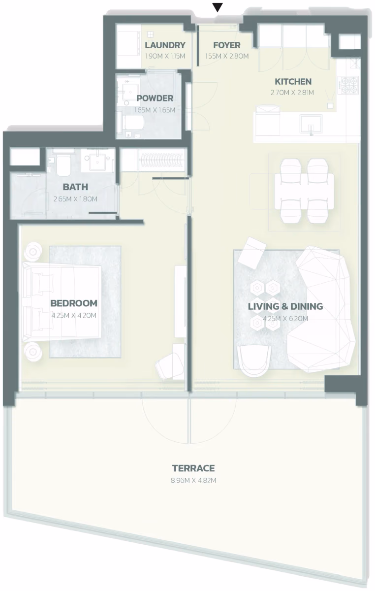 תוכנית חדר שינה אחד · Unit 207 ב־פרויקט למבורגיני Tonino Lamborghini Residences ב-Meydan דובאי