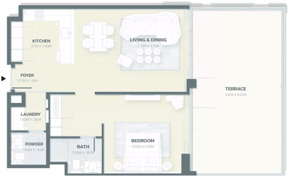 תוכנית חדר שינה אחד · Unit 209 ב־פרויקט למבורגיני Tonino Lamborghini Residences ב-Meydan דובאי