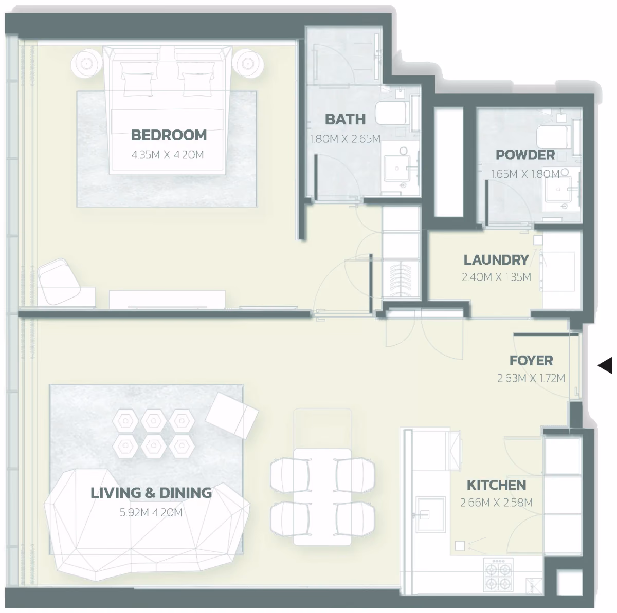 תוכנית חדר שינה אחד · Unit 215 ב־פרויקט למבורגיני Tonino Lamborghini Residences ב-Meydan דובאי