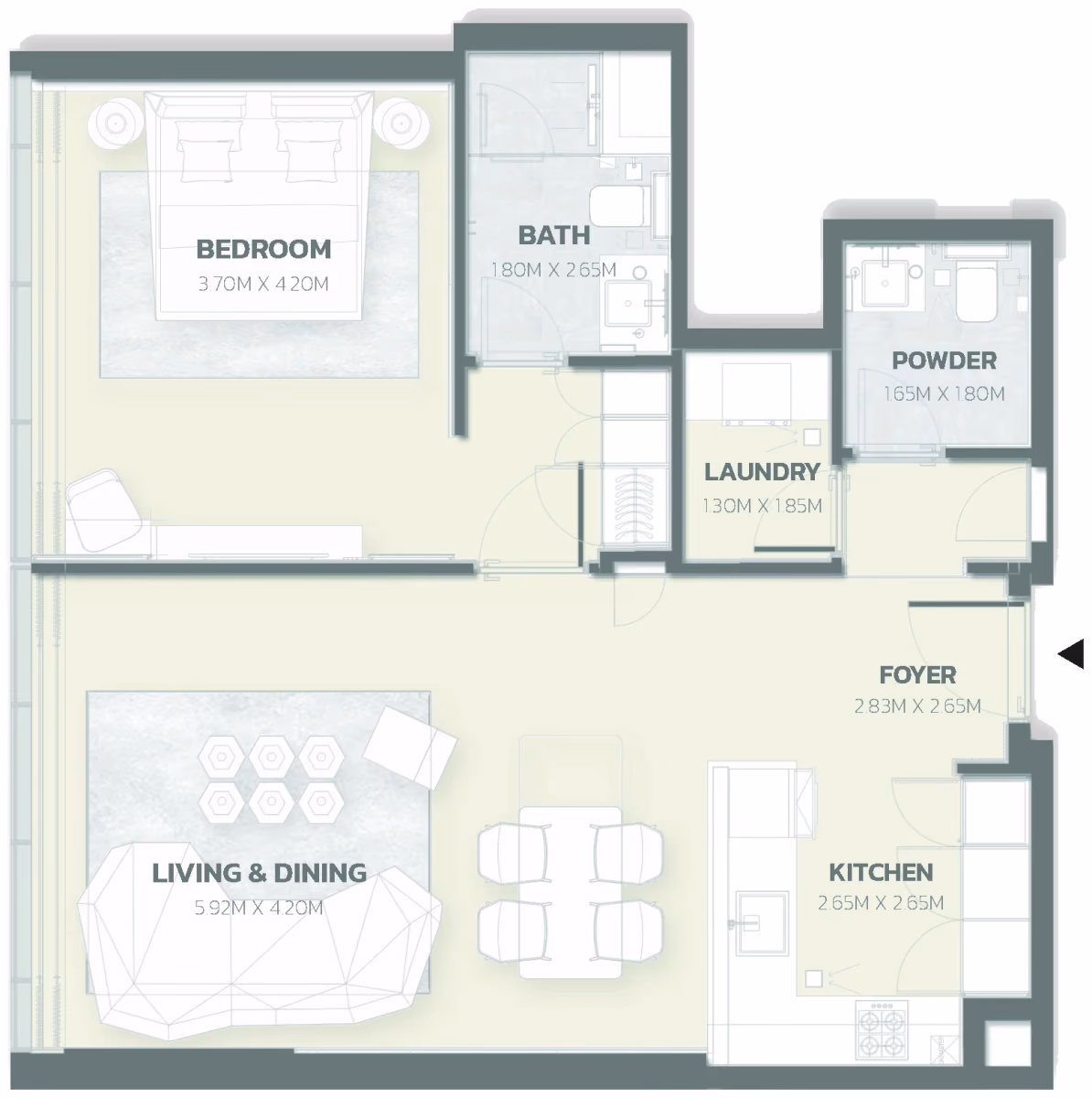 תוכנית חדר שינה אחד · Unit 217 ב־פרויקט למבורגיני Tonino Lamborghini Residences ב-Meydan דובאי
