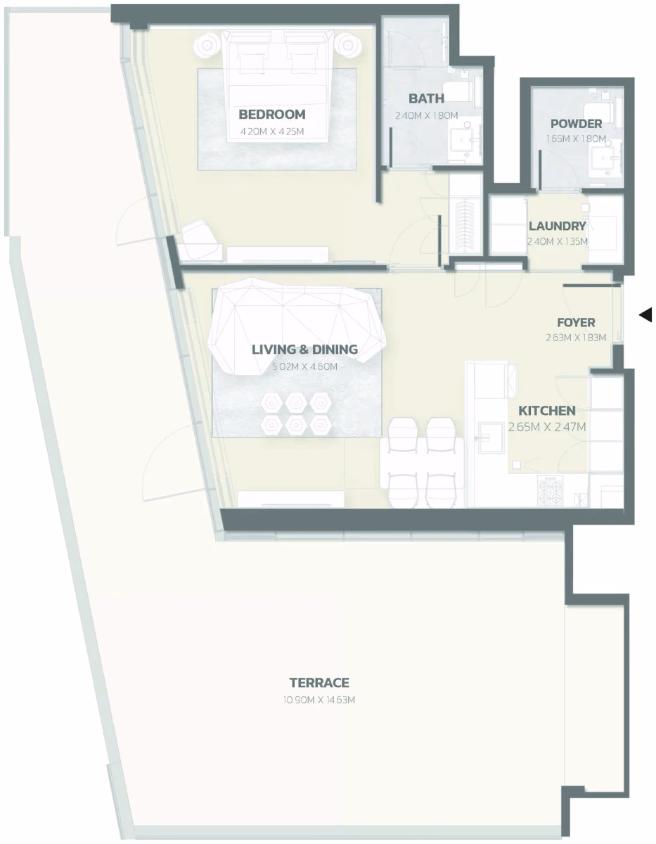 תוכנית חדר שינה אחד · Unit 911 ב־פרויקט למבורגיני Tonino Lamborghini Residences ב-Meydan דובאי