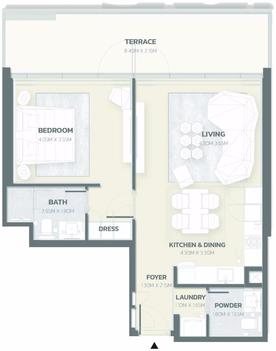 תוכנית חדר שינה אחד · Position 04 ב־פרויקט למבורגיני Tonino Lamborghini Residences ב-Meydan דובאי