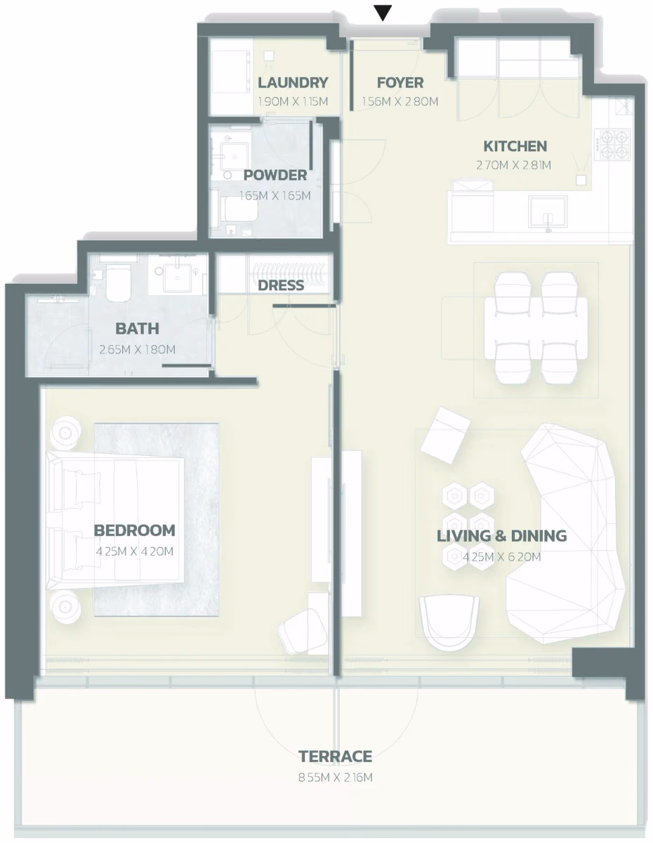 תוכנית חדר שינה אחד · Position 07 ב־פרויקט למבורגיני Tonino Lamborghini Residences ב-Meydan דובאי