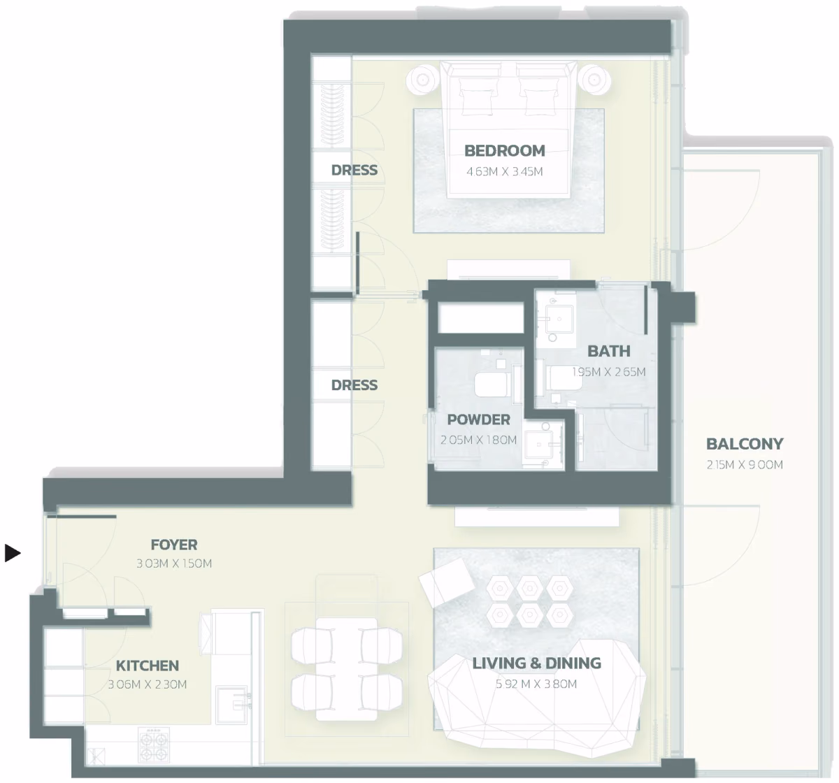 תוכנית חדר שינה אחד · Position 09 ב־פרויקט למבורגיני Tonino Lamborghini Residences ב-Meydan דובאי
