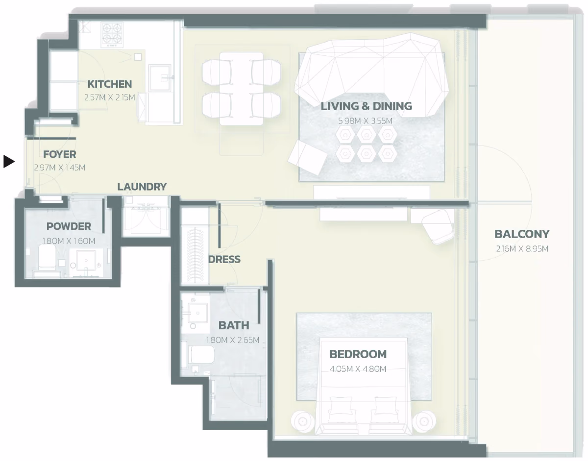תוכנית חדר שינה אחד · Position 11 ב־פרויקט למבורגיני Tonino Lamborghini Residences ב-Meydan דובאי