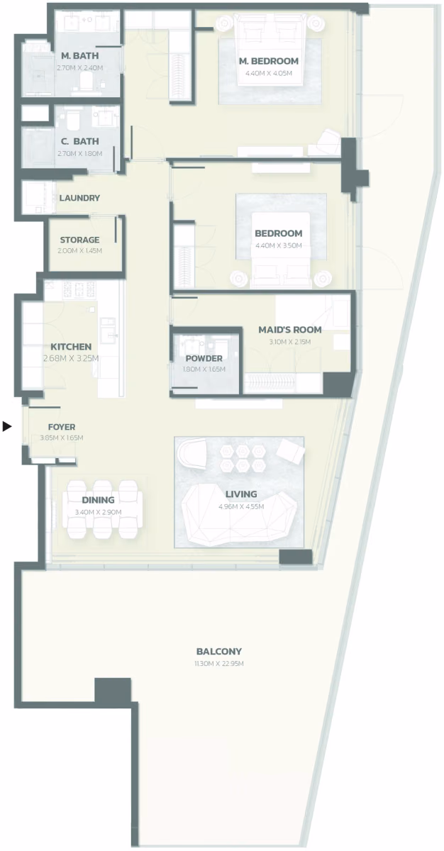 תוכנית 2 חדרי שינה · Unit 1010 ב־פרויקט למבורגיני Tonino Lamborghini Residences ב-Meydan דובאי