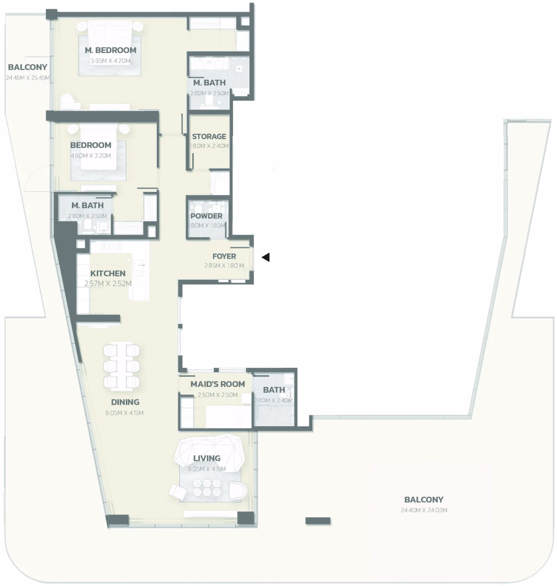 תוכנית 2 חדרי שינה · Unit 1201 ב־פרויקט למבורגיני Tonino Lamborghini Residences ב-Meydan דובאי
