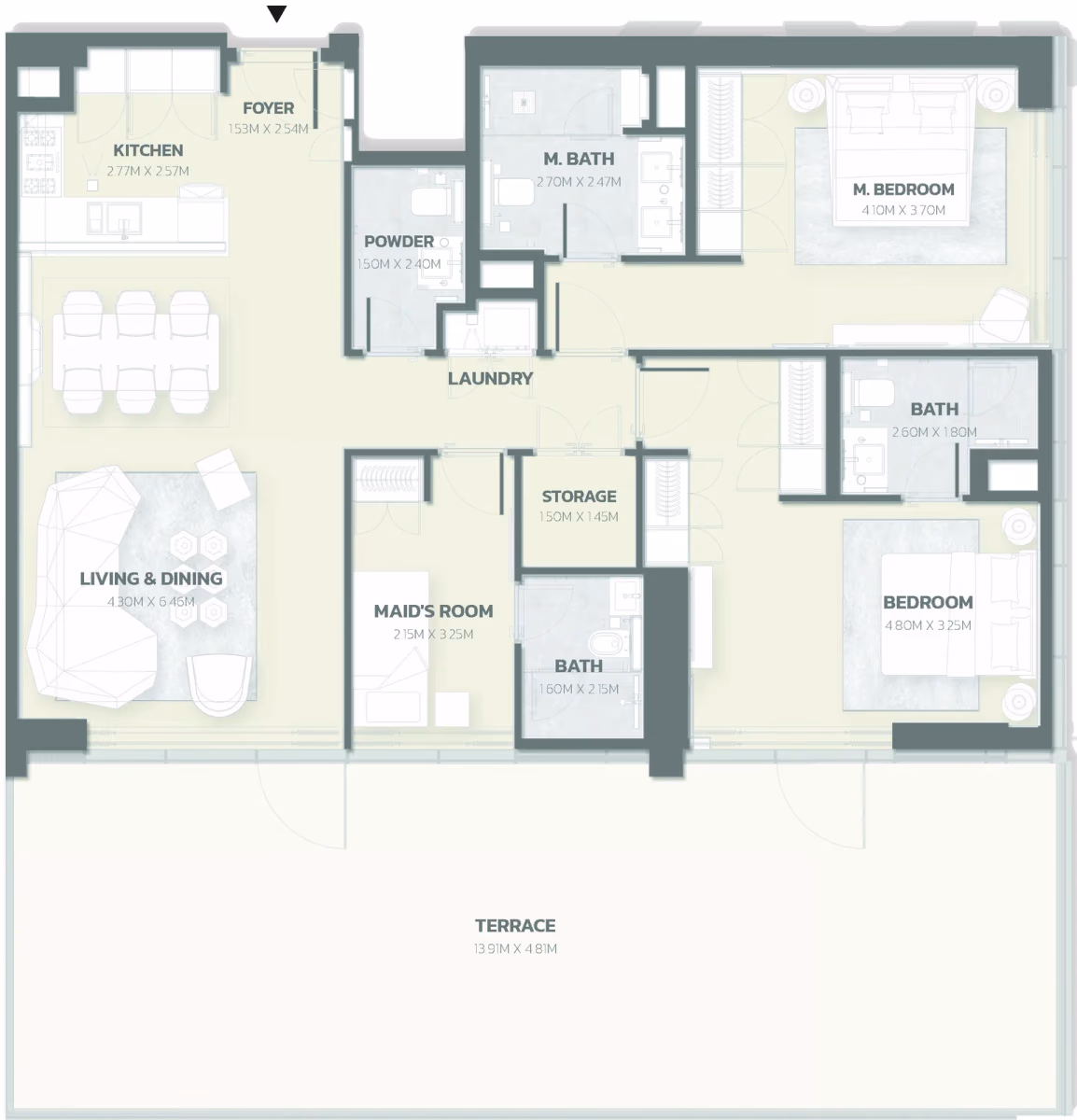 תוכנית 2 חדרי שינה · Unit 206 ב־פרויקט למבורגיני Tonino Lamborghini Residences ב-Meydan דובאי