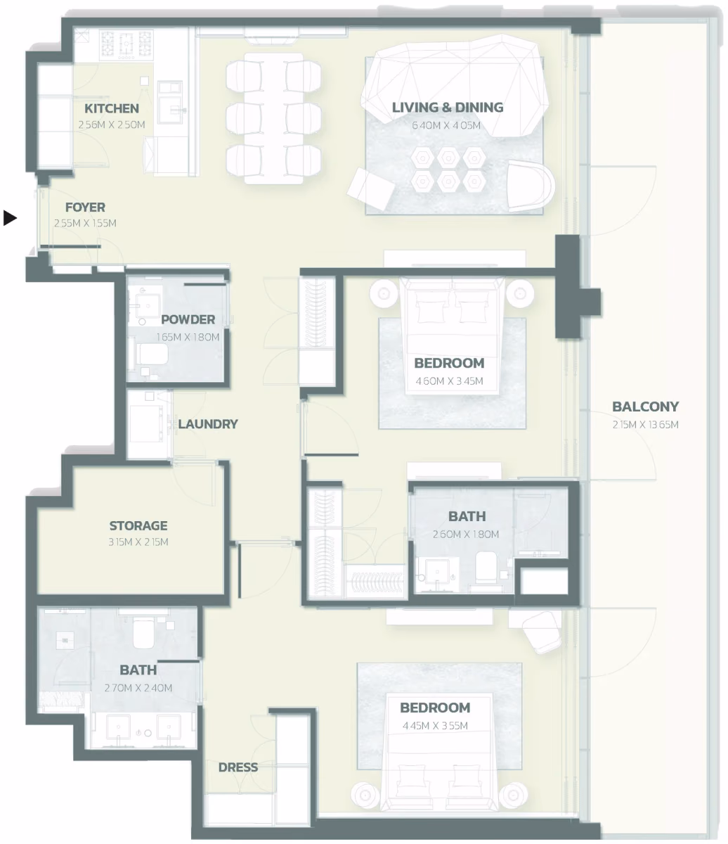 תוכנית 2 חדרי שינה · Position 10 ב־פרויקט למבורגיני Tonino Lamborghini Residences ב-Meydan דובאי