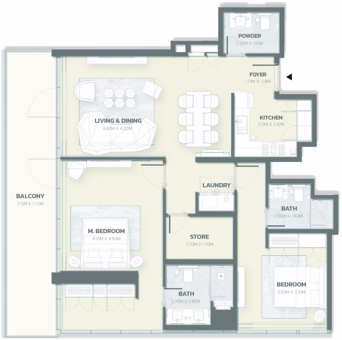 תוכנית 2 חדרי שינה · Position 14 ב־פרויקט למבורגיני Tonino Lamborghini Residences ב-Meydan דובאי