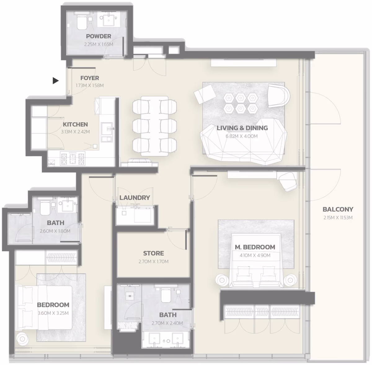 תוכנית 2 חדרי שינה · Unit 614 ב־פרויקט למבורגיני Tonino Lamborghini Residences ב-Meydan דובאי
