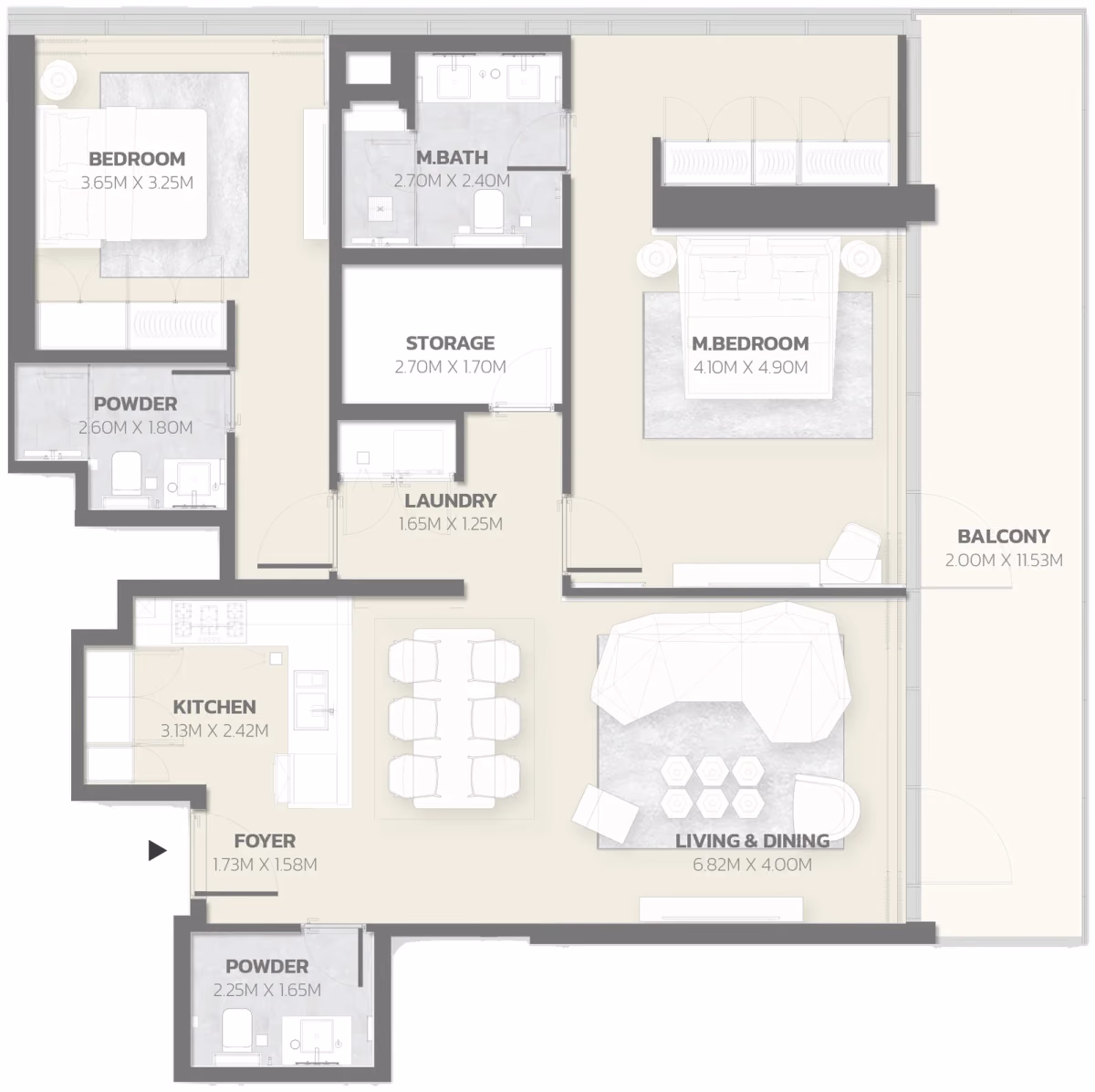 תוכנית 2 חדרי שינה · Unit 611 ב־פרויקט למבורגיני Tonino Lamborghini Residences ב-Meydan דובאי