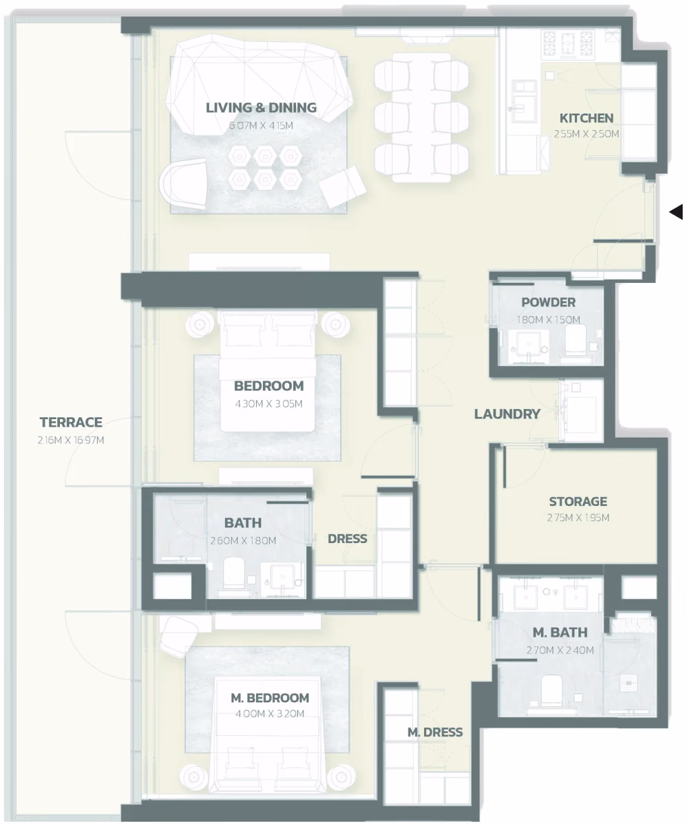 תוכנית 2 חדרי שינה · Position 01 ב־פרויקט למבורגיני Tonino Lamborghini Residences ב-Meydan דובאי