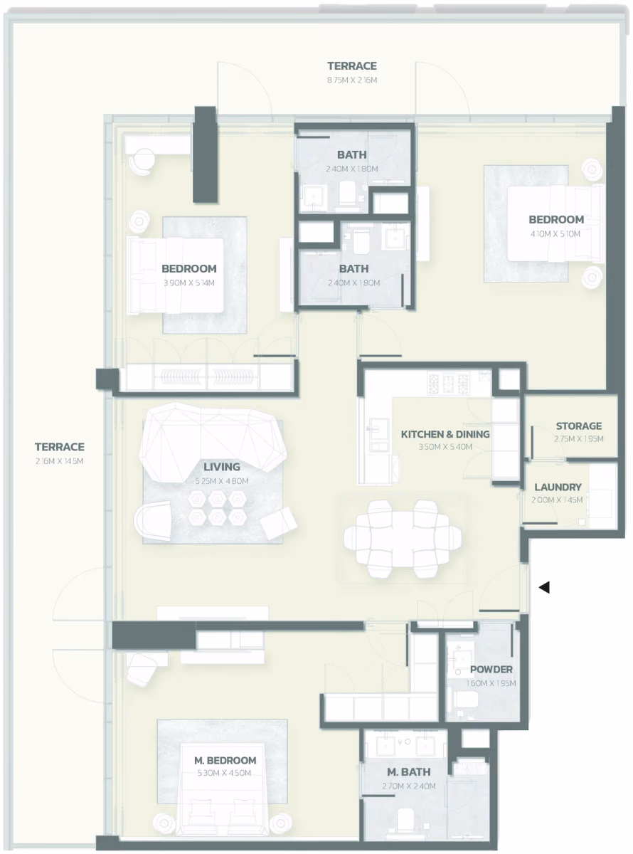 תוכנית 3 חדרי שינה · Position 02 ב־פרויקט למבורגיני Tonino Lamborghini Residences ב-Meydan דובאי