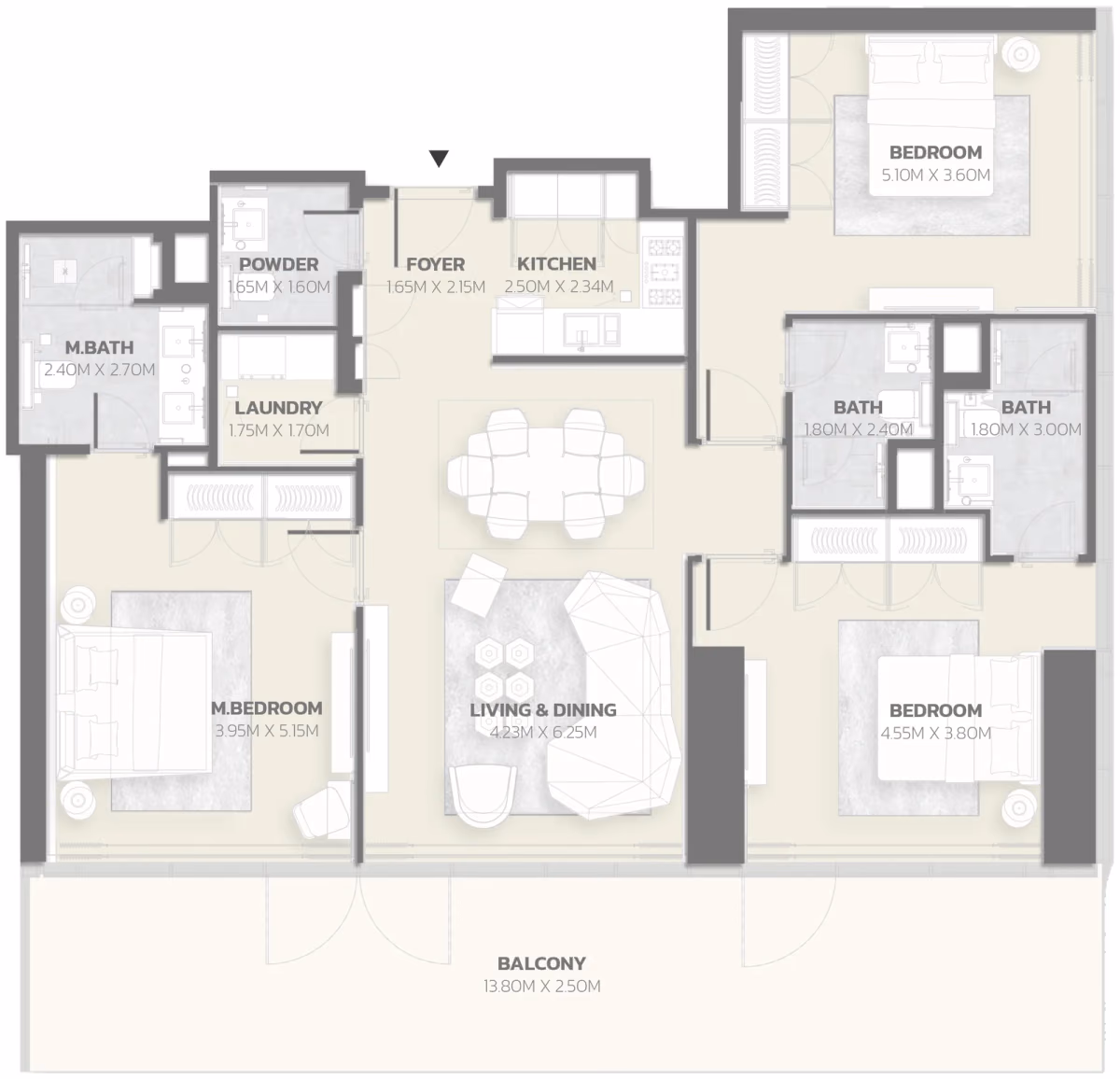 תוכנית 3 חדרי שינה · Unit 103 ב־פרויקט למבורגיני Tonino Lamborghini Residences ב-Meydan דובאי