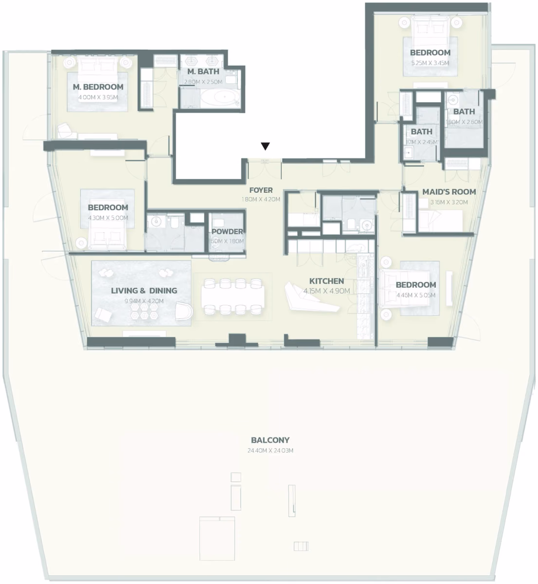תוכנית 4 חדרי שינה · Unit 1109 ב־פרויקט למבורגיני Tonino Lamborghini Residences ב-Meydan דובאי