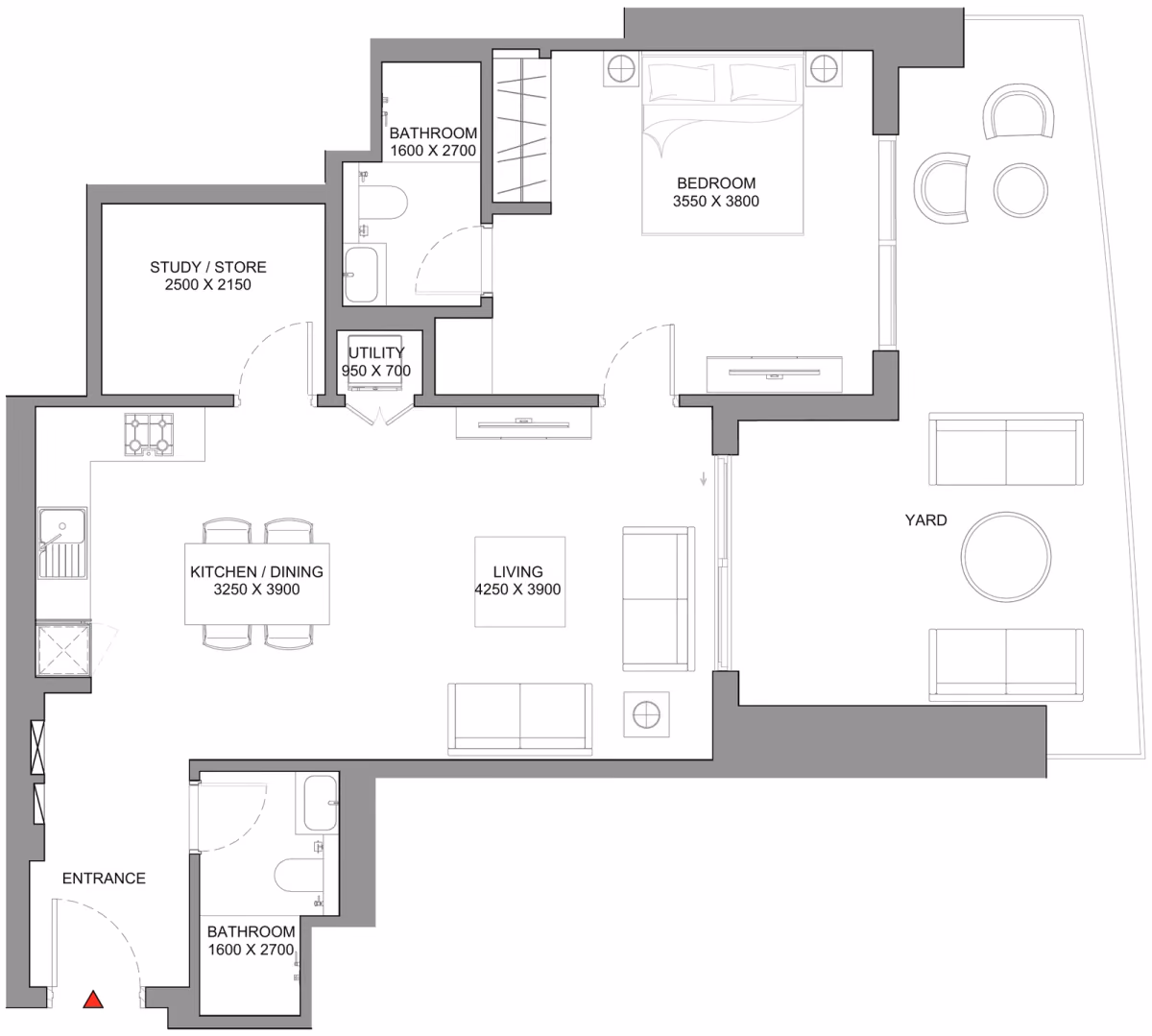 תוכנית חדר שינה אחד · Type A - Variant 1 ב־נדל"ן להשקעה Sobha Skyscape Avenue, באזור Sobha Hartland 2, דובאי