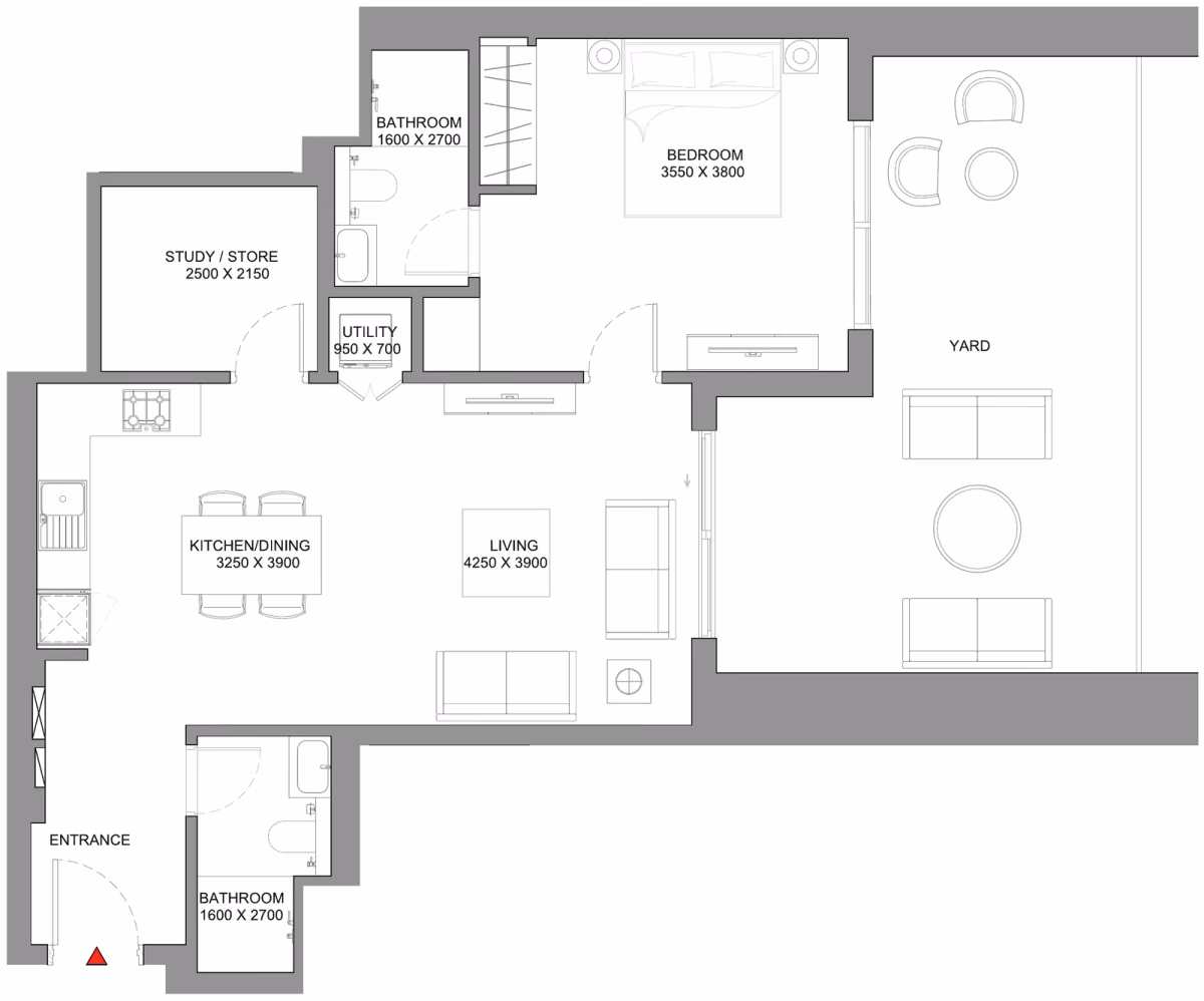 תוכנית חדר שינה אחד · Type A - Variant 2 ב־נדל"ן להשקעה Sobha Skyscape Avenue, באזור Sobha Hartland 2, דובאי