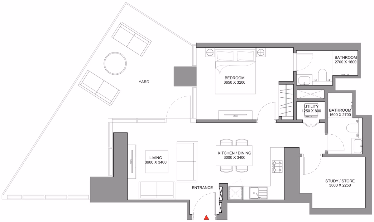 תוכנית חדר שינה אחד · Type C - Variant 2 ב־נדל"ן להשקעה Sobha Skyscape Avenue, באזור Sobha Hartland 2, דובאי