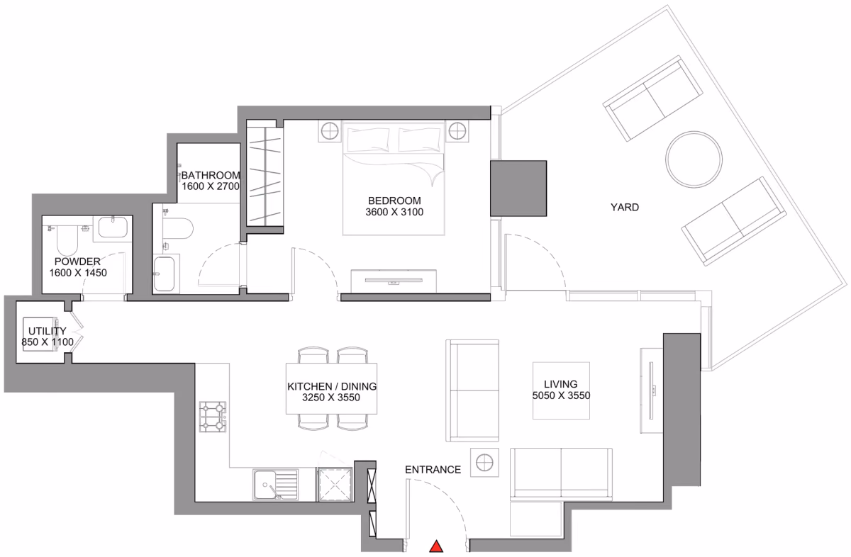 תוכנית חדר שינה אחד · Type A - Variant 1 ב־נדל"ן להשקעה Sobha Skyscape Avenue, באזור Sobha Hartland 2, דובאי