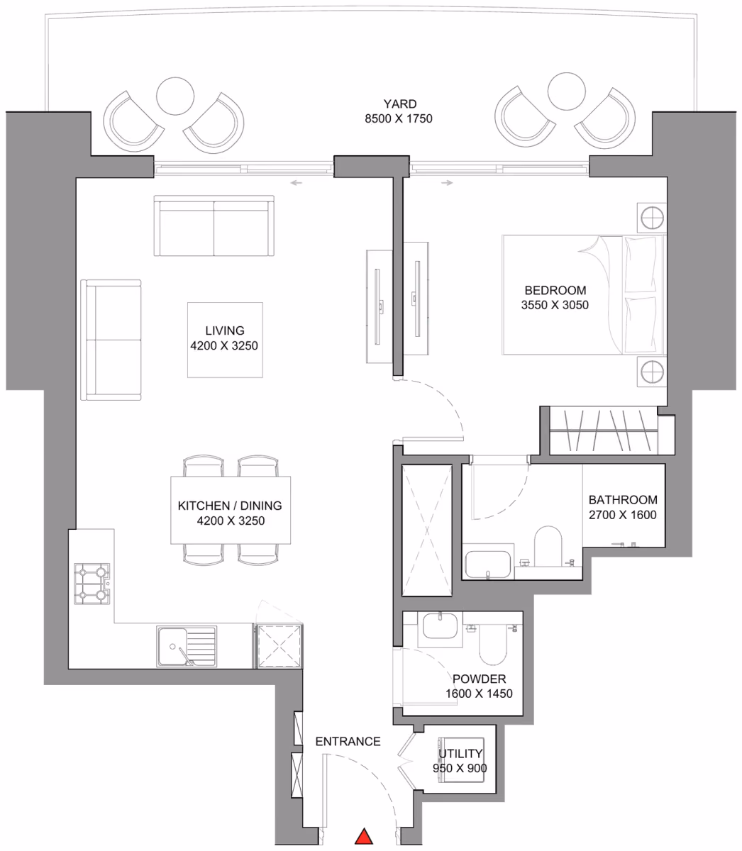 תוכנית חדר שינה אחד · Type B - Variant 1 ב־נדל"ן להשקעה Sobha Skyscape Avenue, באזור Sobha Hartland 2, דובאי