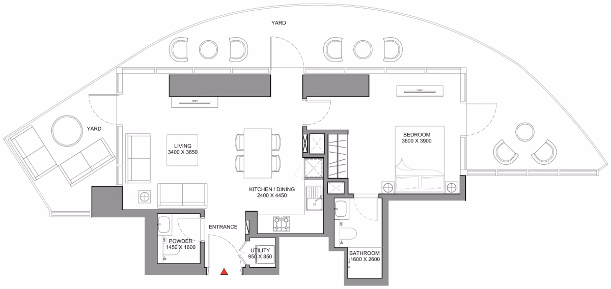 תוכנית חדר שינה אחד · Type C - Variant 2 ב־נדל"ן להשקעה Sobha Skyscape Avenue, באזור Sobha Hartland 2, דובאי
