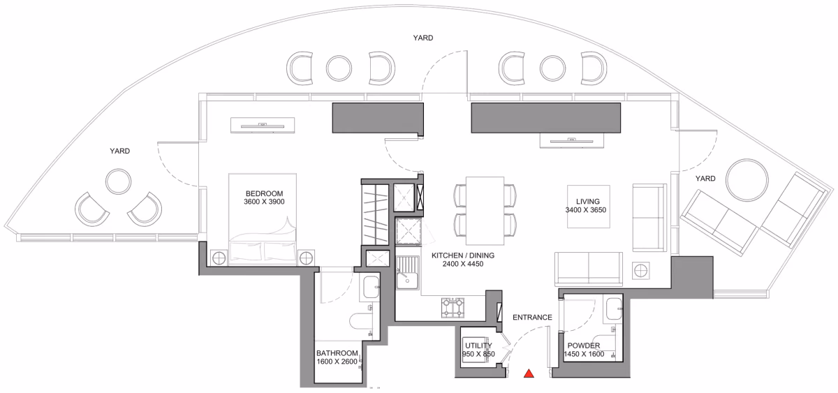 תוכנית חדר שינה אחד · Type C - Variant 3 ב־נדל"ן להשקעה Sobha Skyscape Avenue, באזור Sobha Hartland 2, דובאי