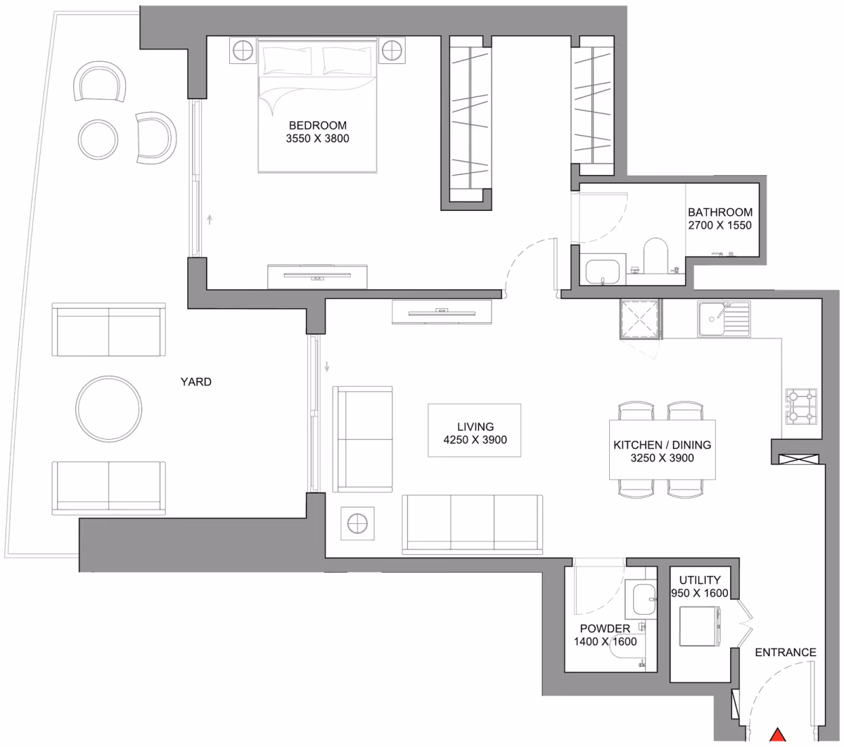 תוכנית חדר שינה אחד · Type F - Variant 1 ב־נדל"ן להשקעה Sobha Skyscape Avenue, באזור Sobha Hartland 2, דובאי