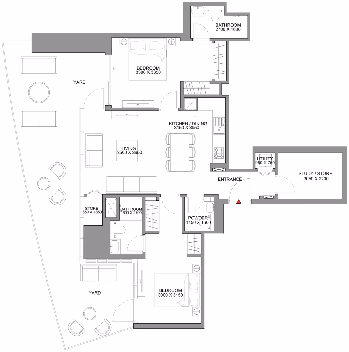 תוכנית 2 חדרי שינה · Type A - Variant 3 ב־נדל"ן להשקעה Sobha Skyscape Avenue, באזור Sobha Hartland 2, דובאי