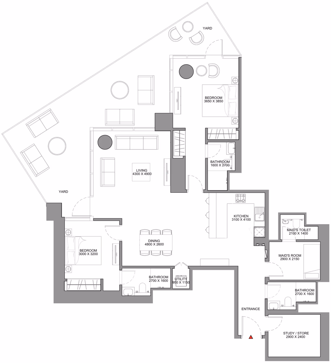 תוכנית 2 חדרי שינה · Type B - Variant 1 ב־נדל"ן להשקעה Sobha Skyscape Avenue, באזור Sobha Hartland 2, דובאי