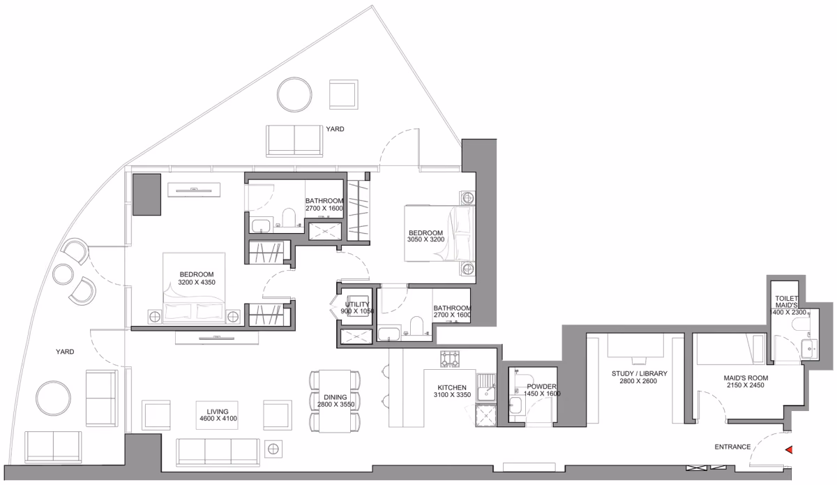 תוכנית 2 חדרי שינה · Type C - Variant 3 ב־נדל"ן להשקעה Sobha Skyscape Avenue, באזור Sobha Hartland 2, דובאי