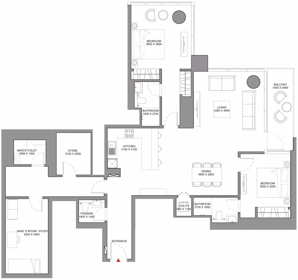 תוכנית 2 חדרי שינה · Type D - Variant 1 ב־נדל"ן להשקעה Sobha Skyscape Avenue, באזור Sobha Hartland 2, דובאי