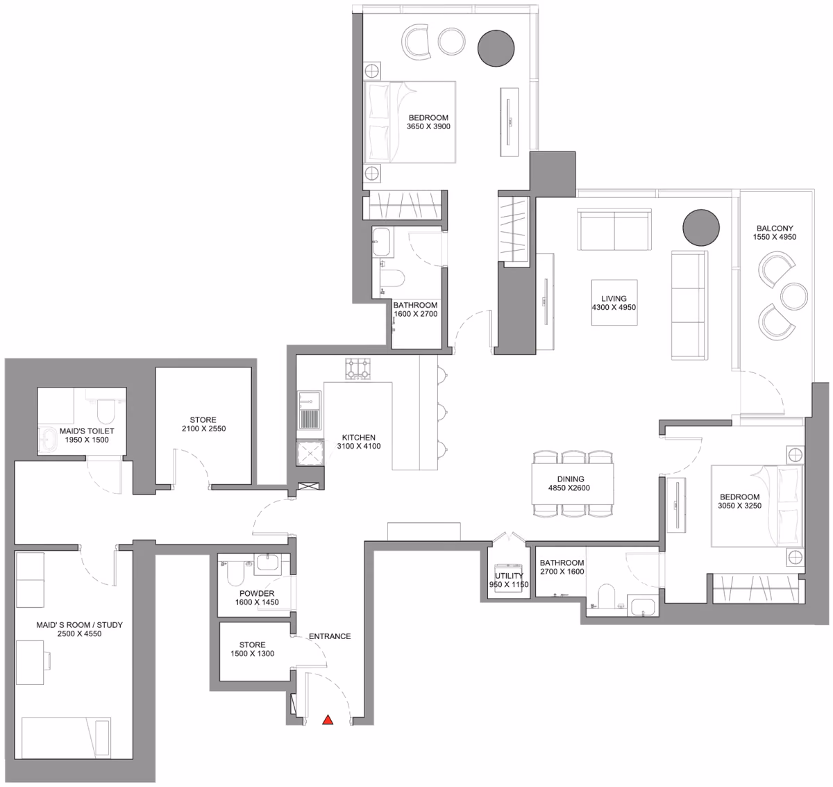 תוכנית 2 חדרי שינה · Type D ב־נדל"ן להשקעה Sobha Skyscape Avenue, באזור Sobha Hartland 2, דובאי