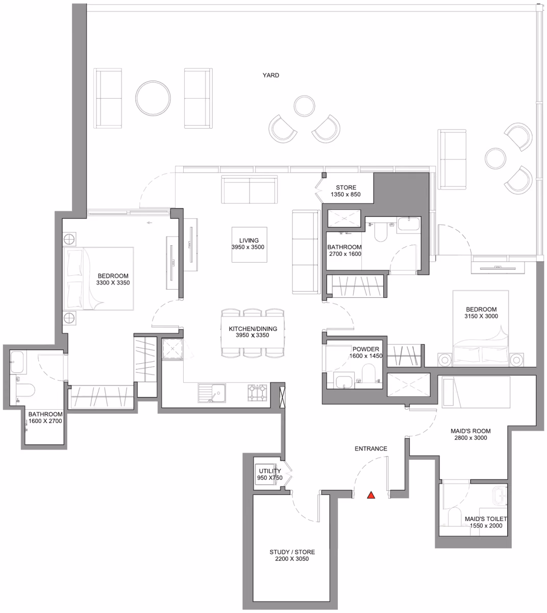 תוכנית 2 חדרי שינה · Type E - Variant 3 ב־נדל"ן להשקעה Sobha Skyscape Avenue, באזור Sobha Hartland 2, דובאי